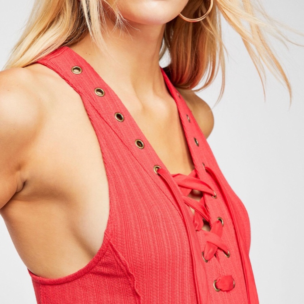 FREE PEOPLE LACE UP RED TANK
